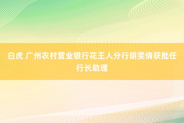 白虎 广州农村营业银行花王人分行胡雯倩获批任行长助理