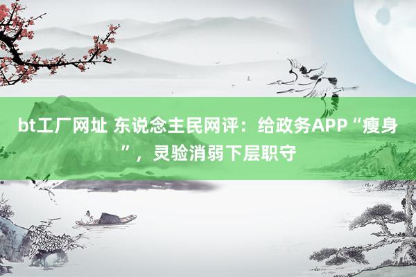 bt工厂网址 东说念主民网评：给政务APP“瘦身”，灵验消弱下层职守