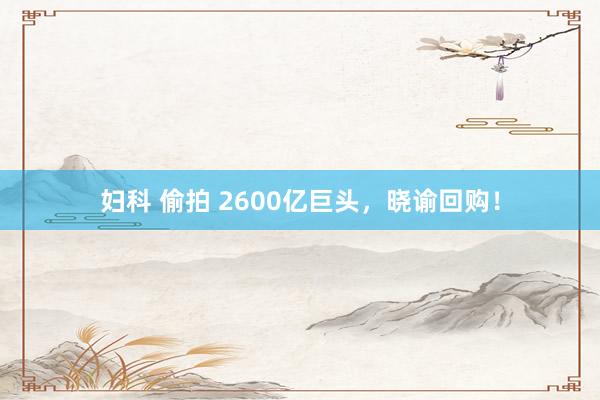 妇科 偷拍 2600亿巨头，晓谕回购！