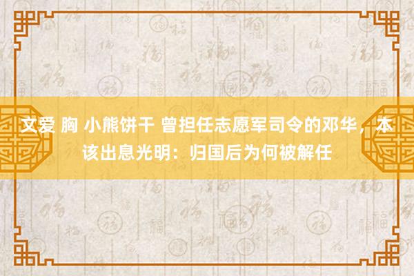 文爱 胸 小熊饼干 曾担任志愿军司令的邓华，本该出息光明：归国后为何被解任