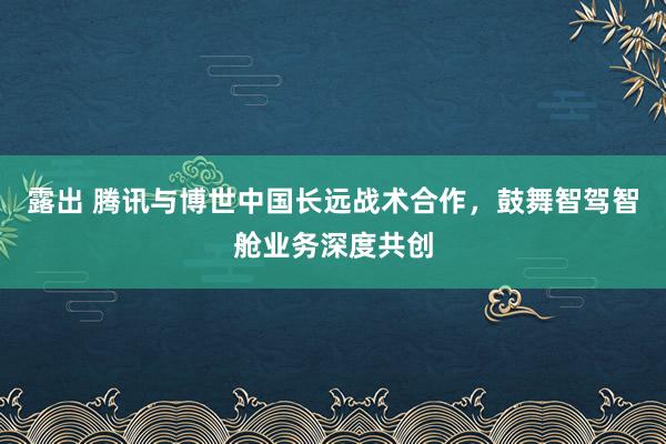 露出 腾讯与博世中国长远战术合作，鼓舞智驾智舱业务深度共创