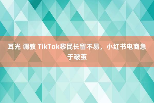 耳光 调教 TikTok黎民长留不易，小红书电商急于破茧