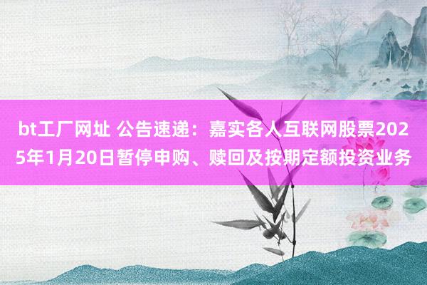 bt工厂网址 公告速递：嘉实各人互联网股票2025年1月20日暂停申购、赎回及按期定额投资业务